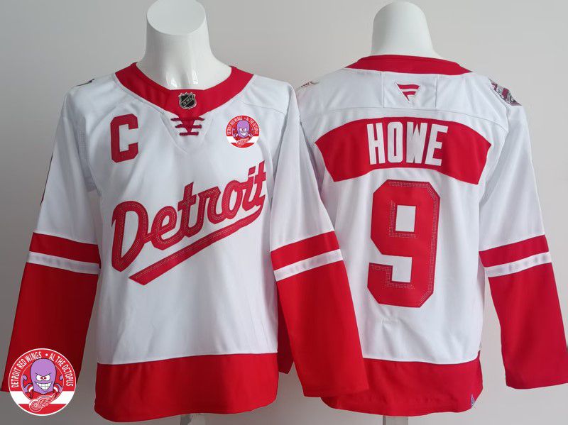 Men Detroit Red Wings #9 Howe White 2025 Fanatics Home Premium NHL Jersey style 1